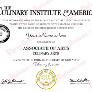 Culinary Certificate Fake Diploma from PhonyDiploma Culinary Institute of America