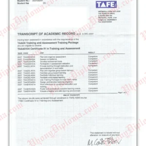 Australia TAFE Certificate Transcript