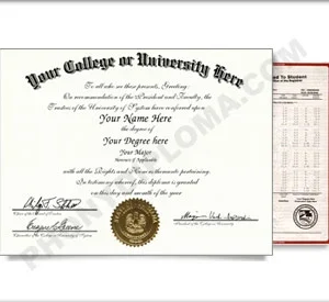 Fake USA College or University Diploma and Transcripts - Arched Name / Top Emblem