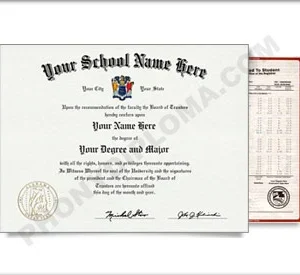Fake USA College or University Diploma and Transcripts - Arched Name / Left Emblem