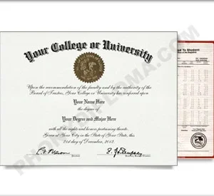 Fake USA College or University Diploma and Transcripts - Arched Name / Top Emblem