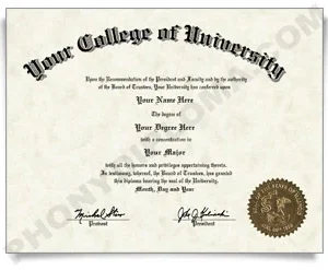 Fake USA College or University Diploma - Arched Name / Right Emblem