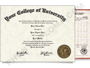 Fake USA College or University Diploma and Transcripts - Arched Name / Right Emblem