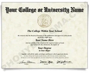 Fake USA College or University Diploma - Straight Name / Top Emblem