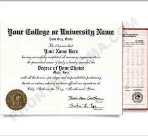 Fake USA College or University Diploma and Transcripts - Straight Name / Left Emblem