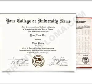 Fake USA College or University Diploma and Transcripts - Arched Name / Bottom Emblem
