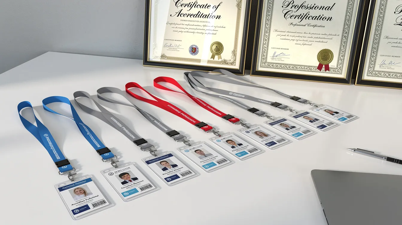 The image features various accreditation badges and certificates, symbolizing recognized achievements in higher education and professional qualifications. These credentials represent programs such as life experience degree programs and prior learning assessments, showcasing the skills and knowledge gained by working adults in fields like business administration and operations management.
