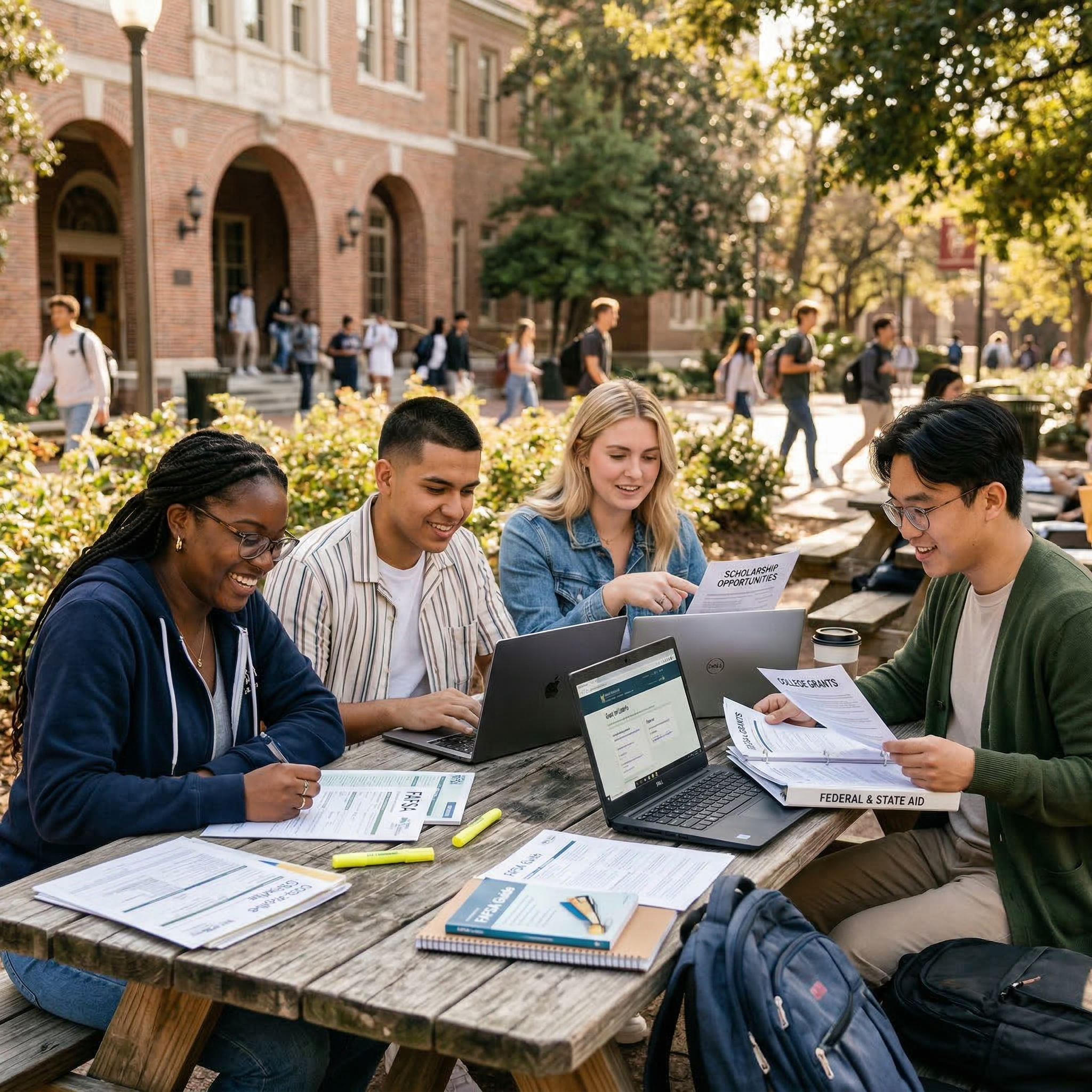 Students exploring financial aid options for college
